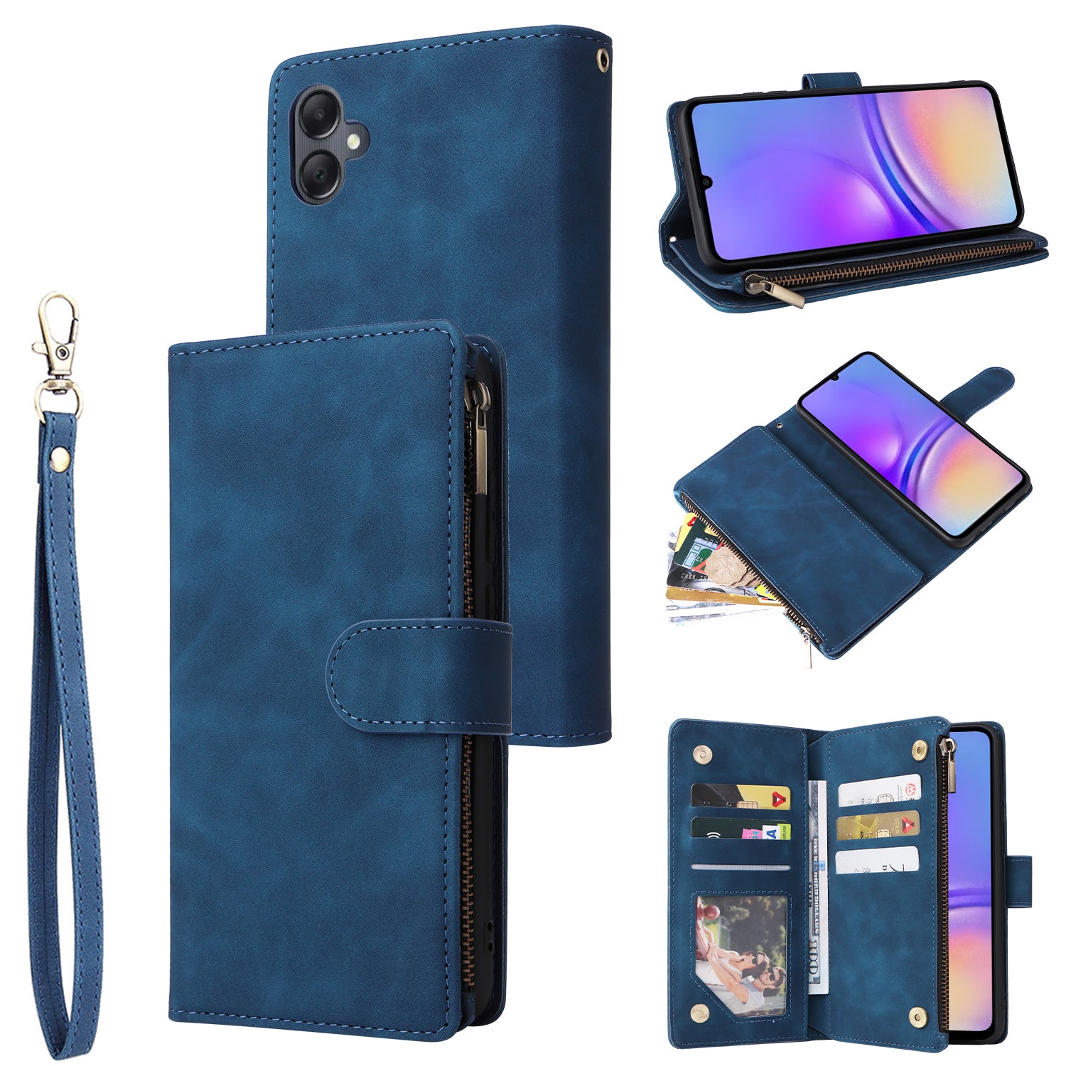 For Samsung Galaxy A05 4G Case Multiple Card Slots Anti-fall Zipper Pocket Leather Phone Cover For Samsung Galaxy A05 4G Case Multiple Card Slots Anti-fall Zipper Pocket Leather Phone Cover